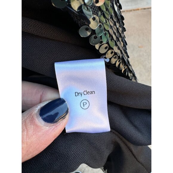 Gee Gee Sequin Open Front Jacket Duster Cardigan M Black Gold Formal Party Disco - Picture 7 of 11